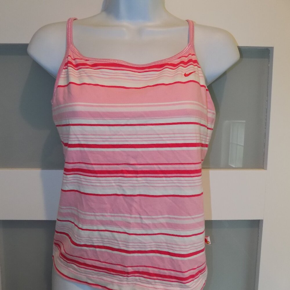 NIKE ALL FAVORITE Strappy Pink Striped Tank Top Size L Women's